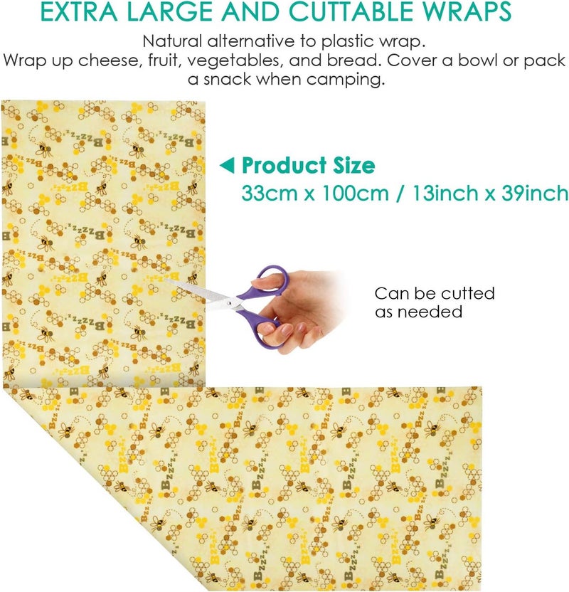 ERKOON Reusable Beeswax Wraps 13 x 39 Inch Beeswax Wraps for Food Eco-Friendly Sustainable Food Storage Wraps for Sandwich, Cheese, Fruit, Bread, Snacks - Image 2